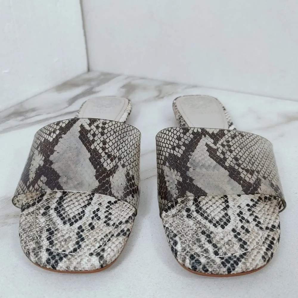 Vince Camuto Snakeskin Print Transparent Slides Sandals, Sz 8.5